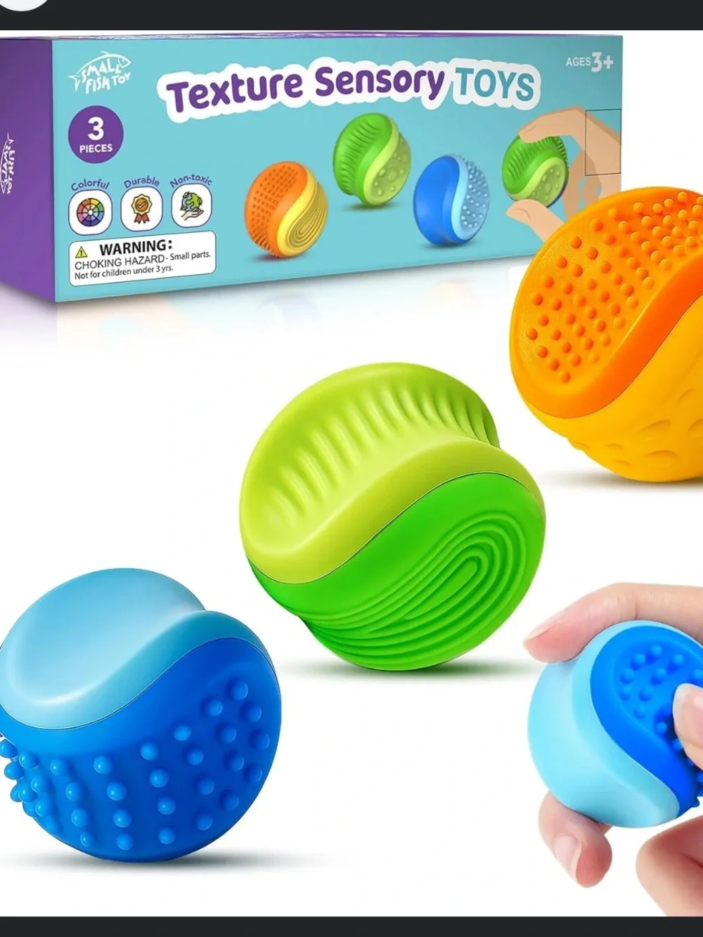 Texture Sensory Toys – 3-Pack Kids Bath & Sensory Balls (Green, Blue, Orange)